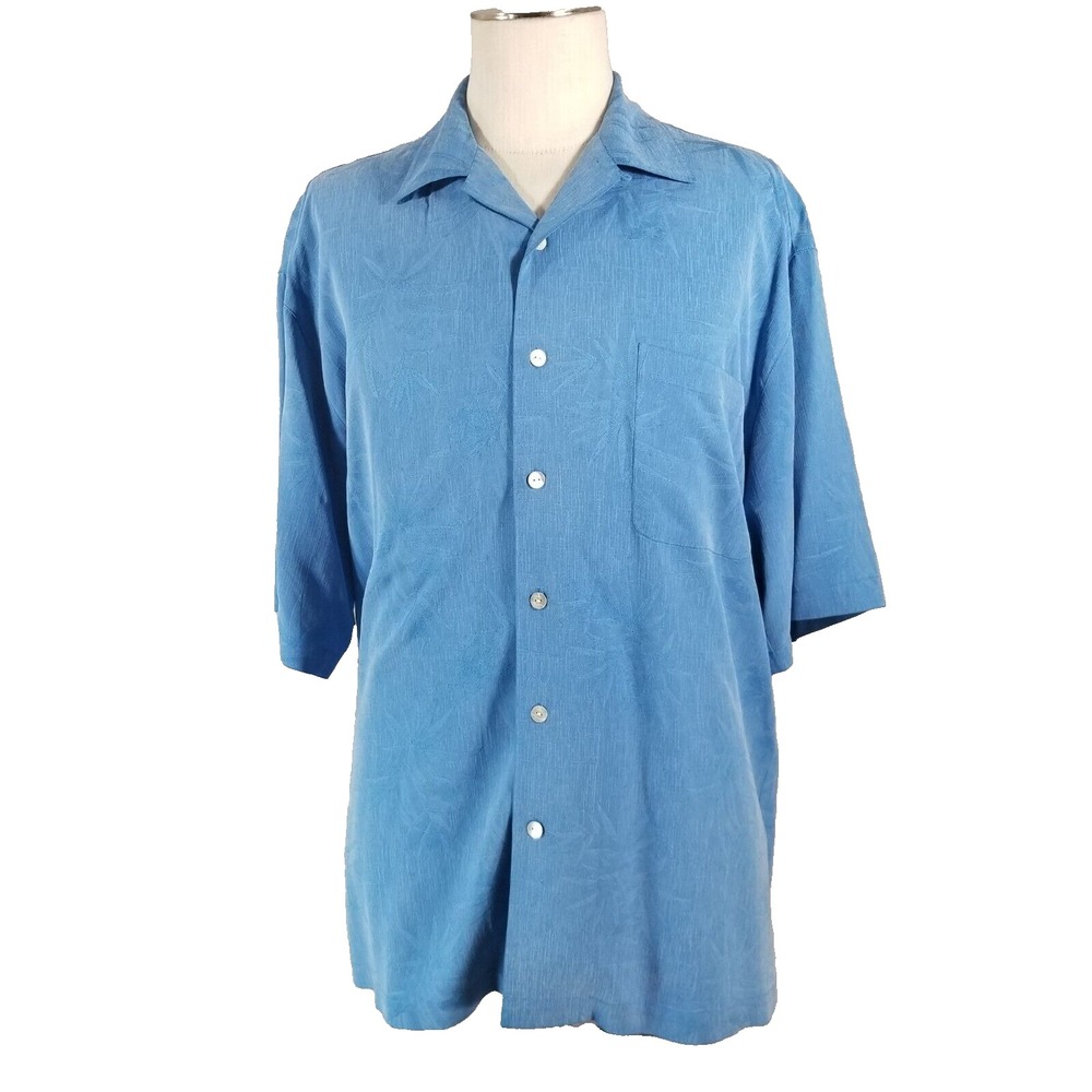 Ben Hogan Hawaiian shirt men's large blue silk ghost print embroidered luxury